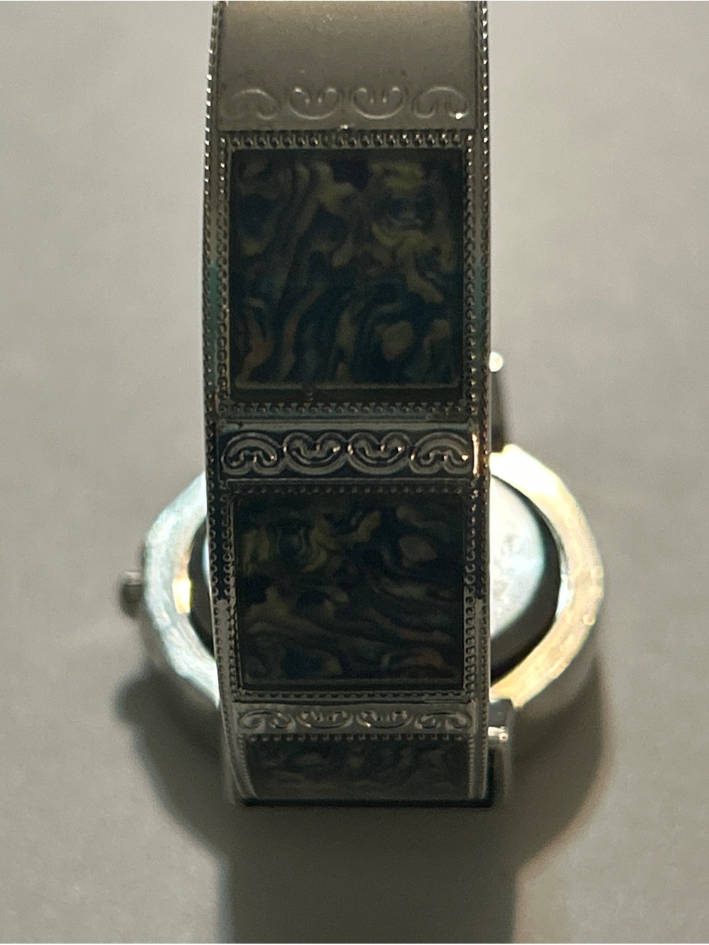 Studio Time Silver Inlay Hinged Cuff Watch Rhinestone Halo - RUNNING - Picture 4 of 5